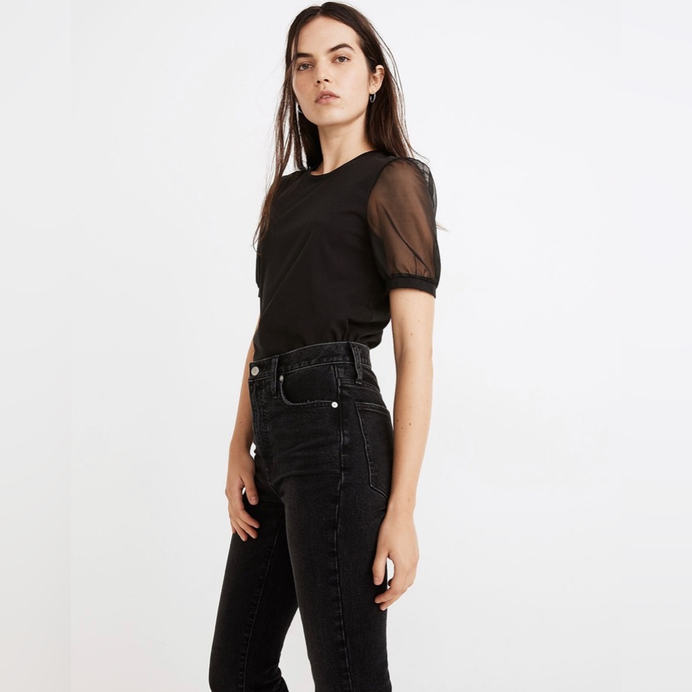 NWT Madewell || Sheer-Sleeve Knit Top